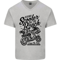 Scooter on the Beach MOD Mens V-Neck Cotton T-Shirt Sports Grey