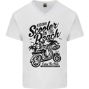 Scooter on the Beach MOD Mens V-Neck Cotton T-Shirt White
