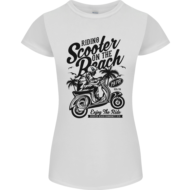 Scooter on the Beach MOD Womens Petite Cut T-Shirt White