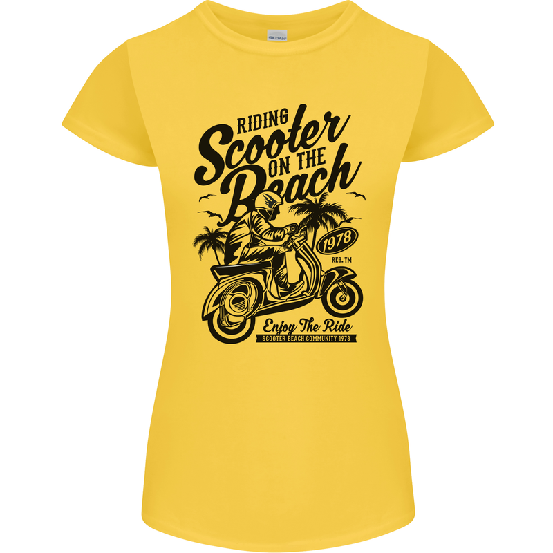 Scooter on the Beach MOD Womens Petite Cut T-Shirt Yellow