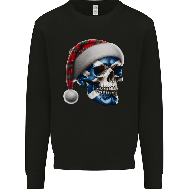 Scotland Christmas Skull Xmas Scottish Flag Biker Kids Sweatshirt Jumper Black