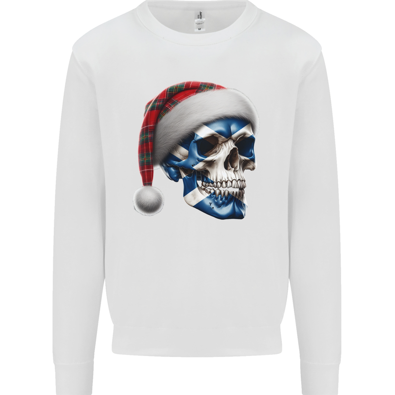 Scotland Christmas Skull Xmas Scottish Flag Biker Kids Sweatshirt Jumper White