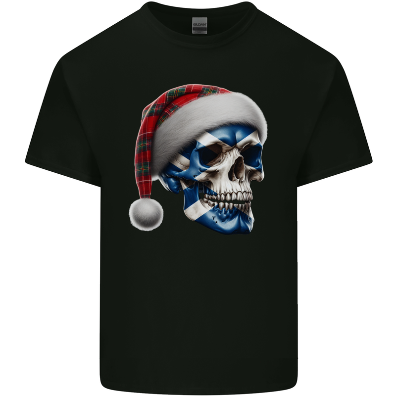 Scotland Christmas Skull Xmas Scottish Flag Biker Mens Cotton T-Shirt Tee Top Black