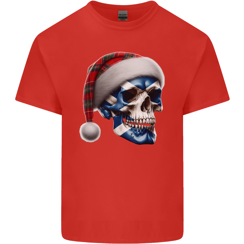 Scotland Christmas Skull Xmas Scottish Flag Biker Mens Cotton T-Shirt Tee Top Red