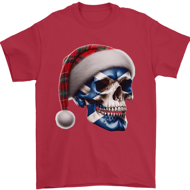 Scotland Christmas Skull Xmas Scottish Flag Biker Mens T-Shirt 100% Cotton Red