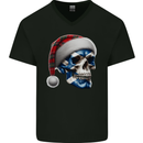 Scotland Christmas Skull Xmas Scottish Flag Biker Mens V-Neck Cotton T-Shirt Black