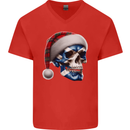 Scotland Christmas Skull Xmas Scottish Flag Biker Mens V-Neck Cotton T-Shirt Red