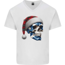 Scotland Christmas Skull Xmas Scottish Flag Biker Mens V-Neck Cotton T-Shirt White