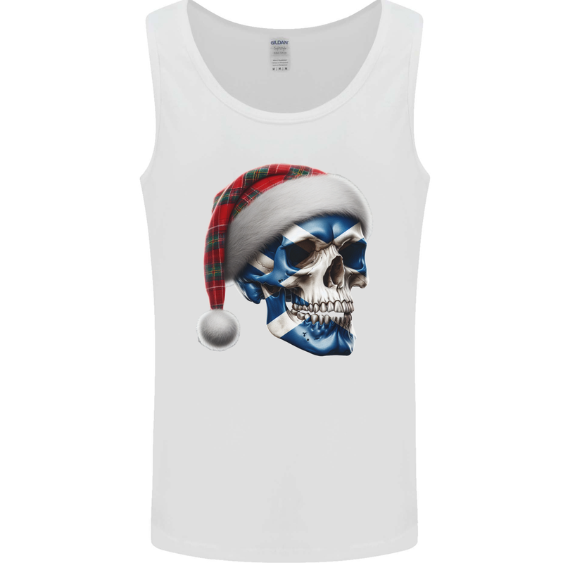 Scotland Christmas Skull Xmas Scottish Flag Biker Mens Vest Tank Top White
