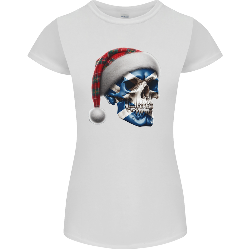 Scotland Christmas Skull Xmas Scottish Flag Biker Womens Petite Cut T-Shirt White