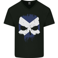 Scotland Skull Scottish Gym Flag Biker Mens V-Neck Cotton T-Shirt Black