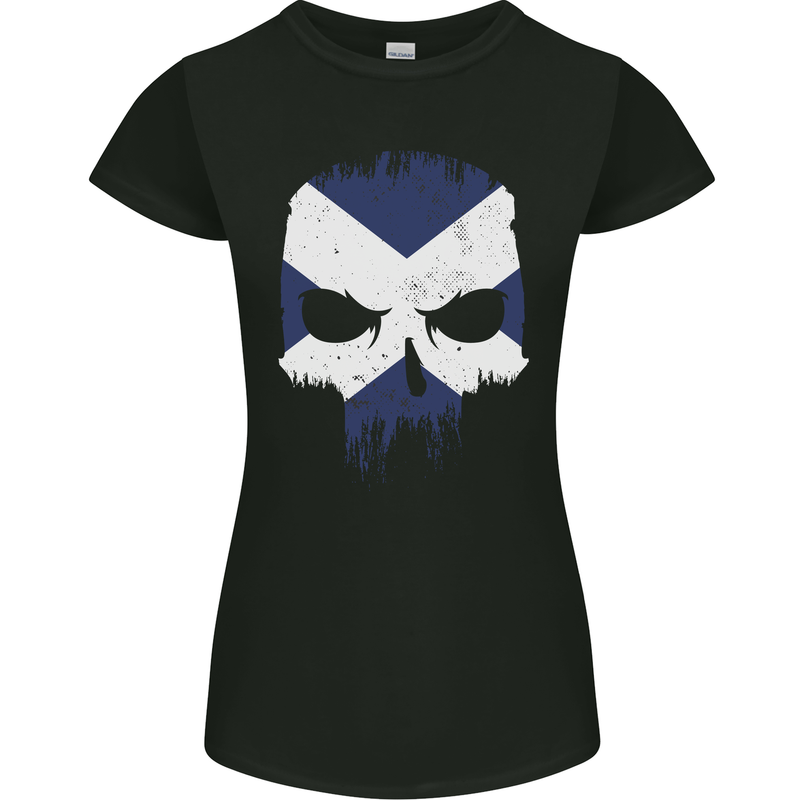 Scotland Skull Scottish Gym Flag Biker Womens Petite Cut T-Shirt Black