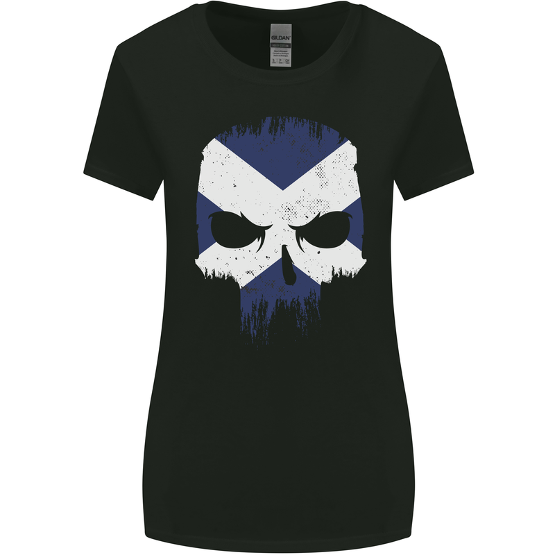 Scotland Skull Scottish Gym Flag Biker Womens Wider Cut T-Shirt Black
