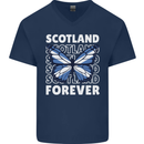 Scottish Butterfly Scotland Mens V-Neck Cotton T-Shirt Navy Blue