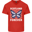 Scottish Butterfly Scotland Mens V-Neck Cotton T-Shirt Red