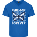 Scottish Butterfly Scotland Mens V-Neck Cotton T-Shirt Royal Blue