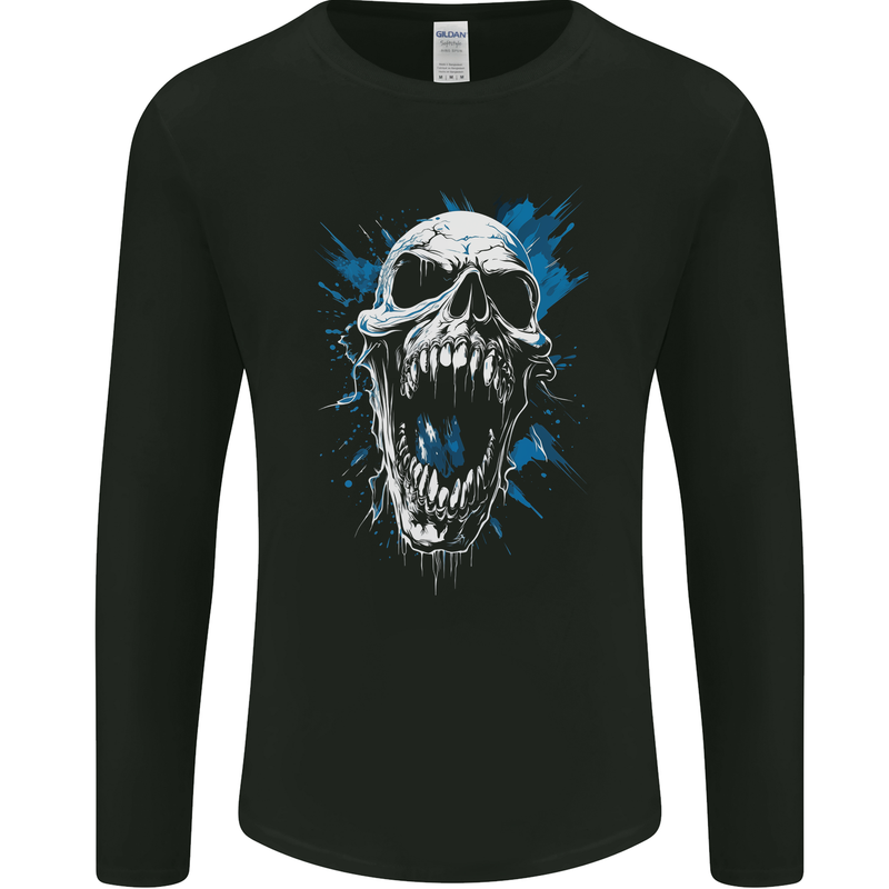 Screaming Skull Goth Horror Gothic Heavy Metal Mens Long Sleeve T-Shirt Black