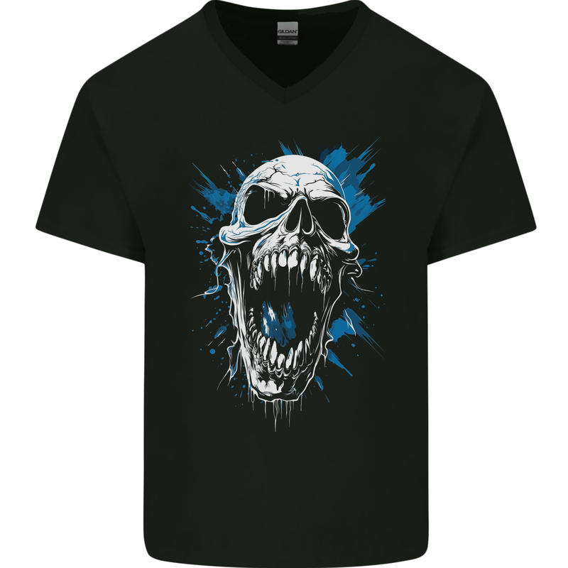 Screaming Skull Goth Horror Gothic Heavy Metal Mens V-Neck Cotton T-Shirt Black