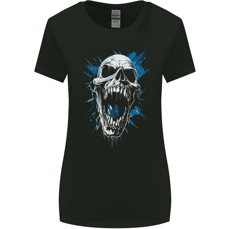 Screaming Skull Goth Horror Gothic Heavy Metal Womens Wider Cut T-Shirt Black