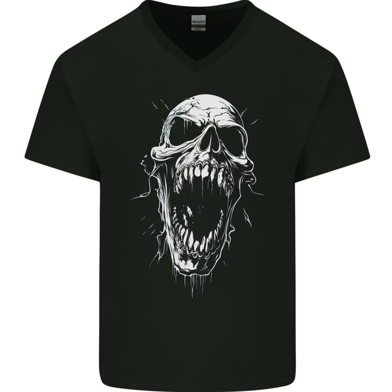 Screaming Skull Goth Horror Heavy Metal Gothic Mens V-Neck Cotton T-Shirt Black