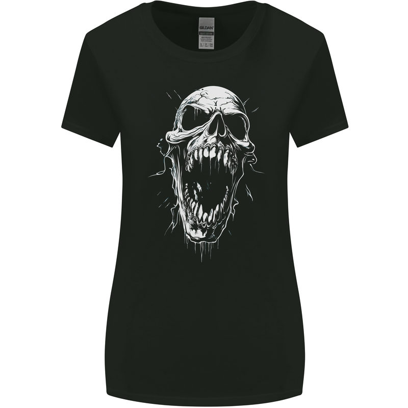 Screaming Skull Goth Horror Heavy Metal Gothic Womens Wider Cut T-Shirt Black