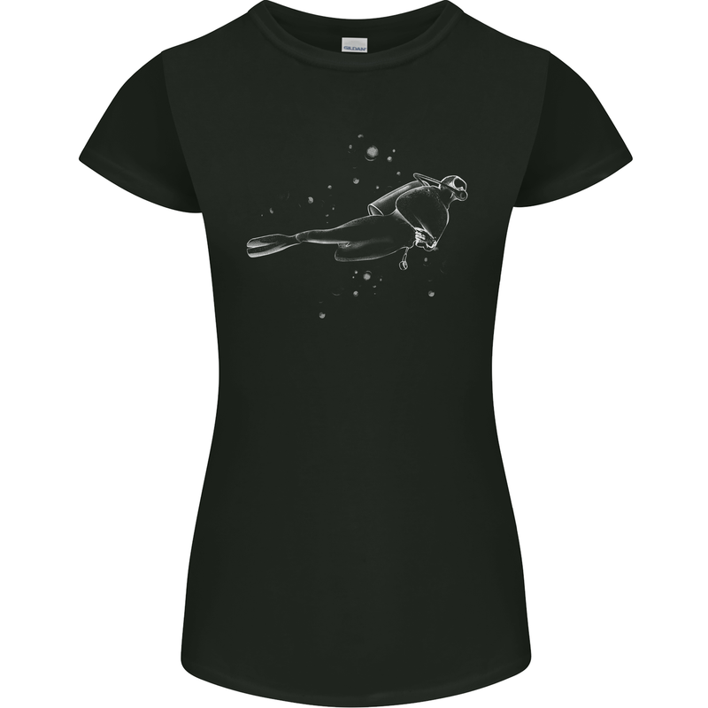 Scuba Diver Bubbles Diving Dive Womens Petite Cut T-Shirt Black