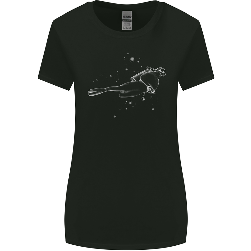 Scuba Diver Bubbles Diving Dive Womens Wider Cut T-Shirt Black