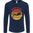 Scuba Diver Silhouette Mens Long Sleeve T-Shirt Navy Blue