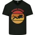 Scuba Diver Silhouette Mens V-Neck Cotton T-Shirt Black