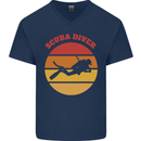 Scuba Diver Silhouette Mens V-Neck Cotton T-Shirt Navy Blue
