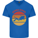 Scuba Diver Silhouette Mens V-Neck Cotton T-Shirt Royal Blue
