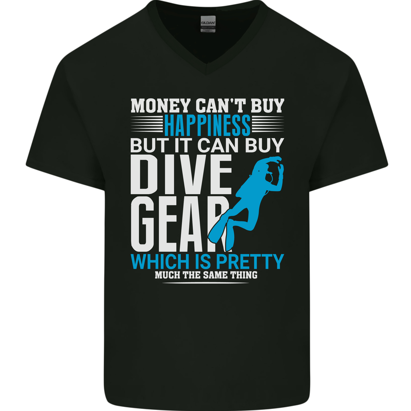 Scuba Diving Funny Happiness Dive Gear Diver Mens V-Neck Cotton T-Shirt Black