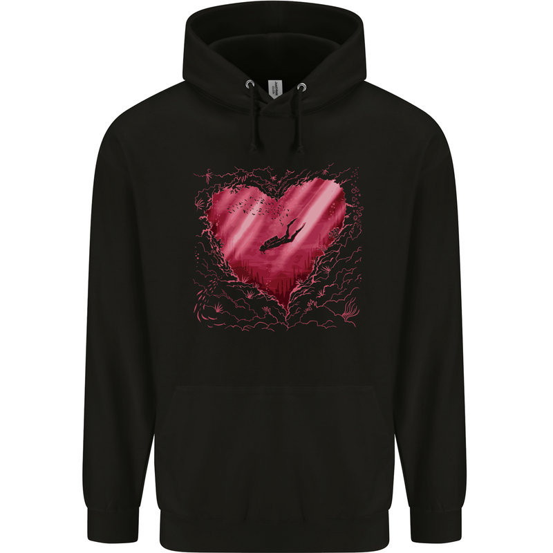 Scuba Diving Heart Ocean Diver Childrens Kids Hoodie Black