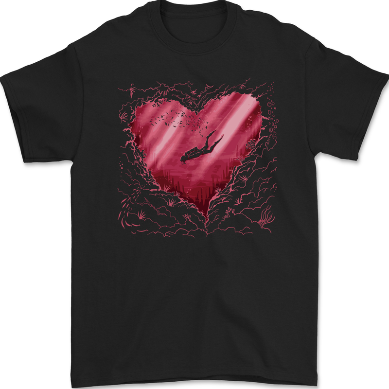 Scuba Diving Heart Ocean Diver Mens Gildan Cotton T-Shirt Black