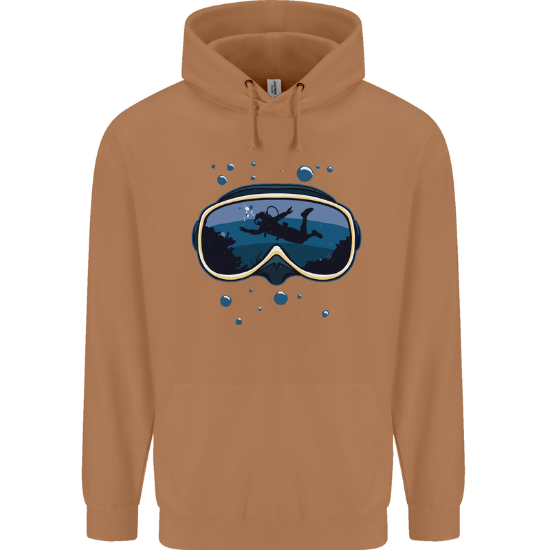 Scuba Diving Mask Diver Mens 80% Cotton Hoodie Caramel Latte