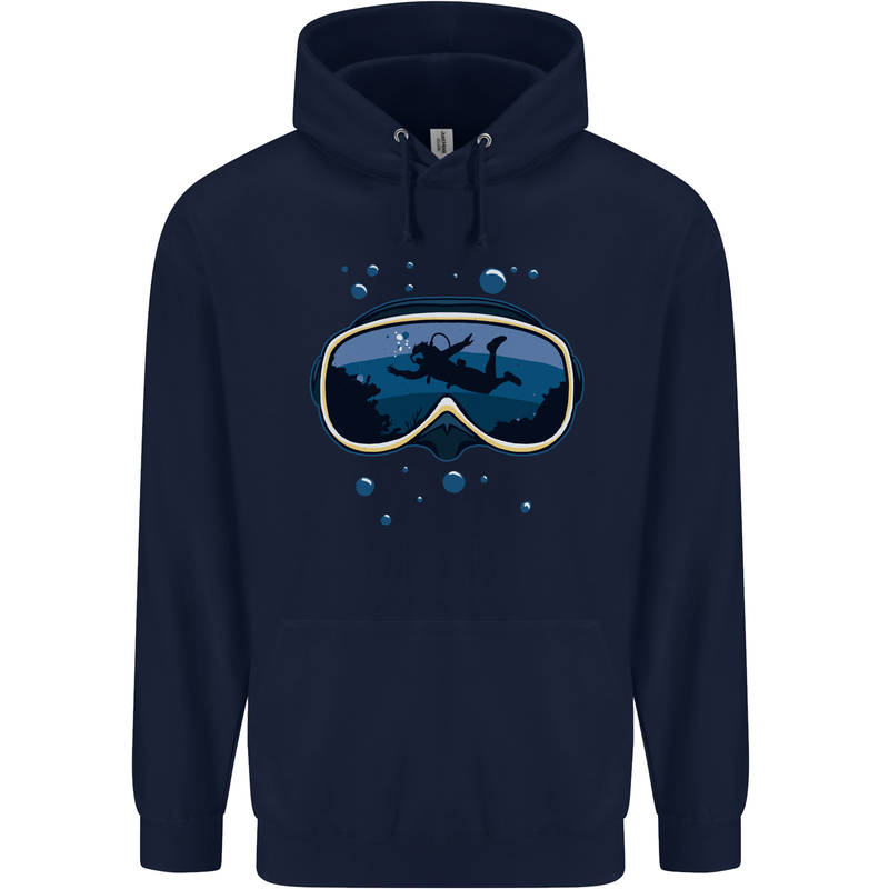 Scuba Diving Mask Diver Mens 80% Cotton Hoodie Navy Blue