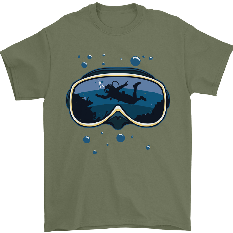 Scuba Diving Mask Diver Mens T-Shirt 100% Cotton Military Green
