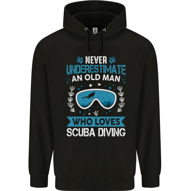 Scuba Diving Never Underestimate Old Man Funny Childrens Kids Hoodie Black