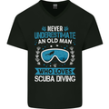 Scuba Diving Never Underestimate Old Man Funny Mens V-Neck Cotton T-Shirt Black