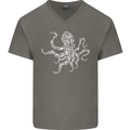 Scuba Diving Octopus Diver Cthulhu Kraken Mens V-Neck Cotton T-Shirt Charcoal
