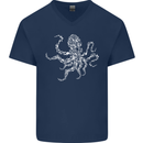 Scuba Diving Octopus Diver Cthulhu Kraken Mens V-Neck Cotton T-Shirt Navy Blue