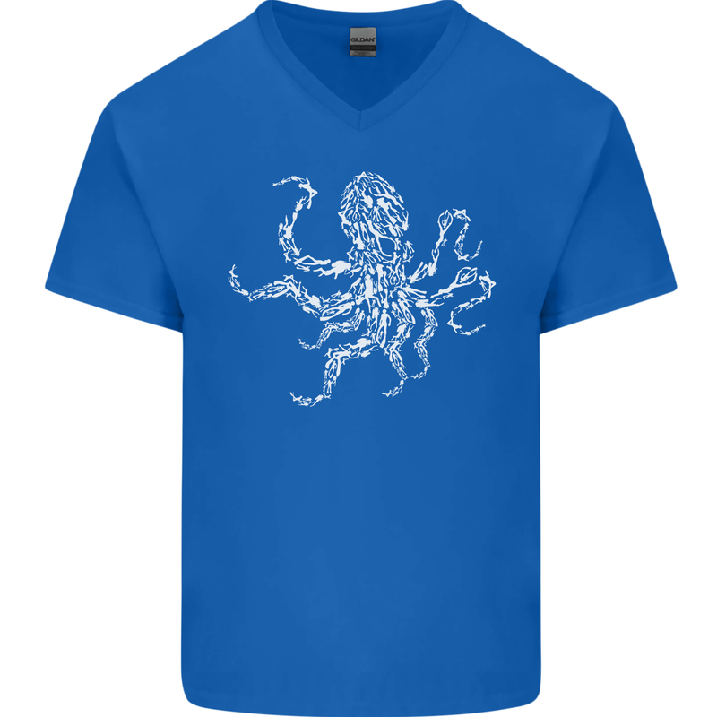 Scuba Diving Octopus Diver Cthulhu Kraken Mens V-Neck Cotton T-Shirt Royal Blue