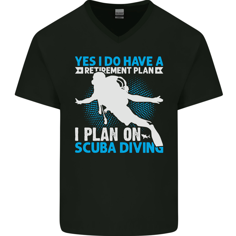 Scuba Diving Retirement Plan Funny Diver Mens V-Neck Cotton T-Shirt Black