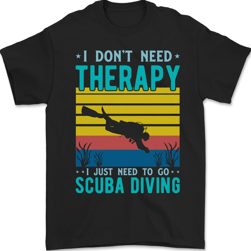 Scuba Diving Therapy Funny Diver Mens Gildan Cotton T-Shirt Black