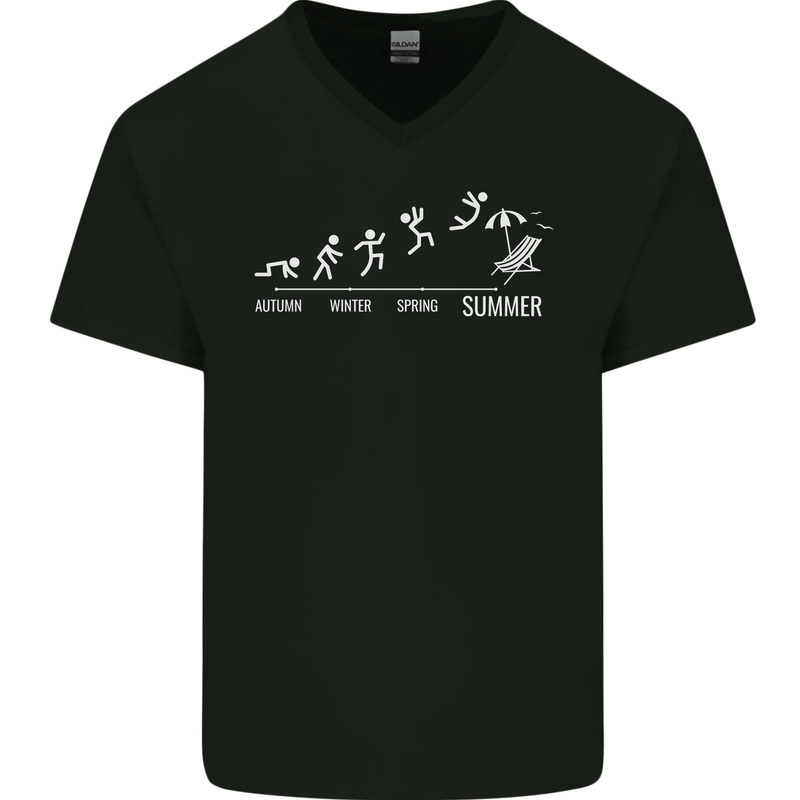 Seasons to Summer Holiday Time Funny Mens V-Neck Cotton T-Shirt Black