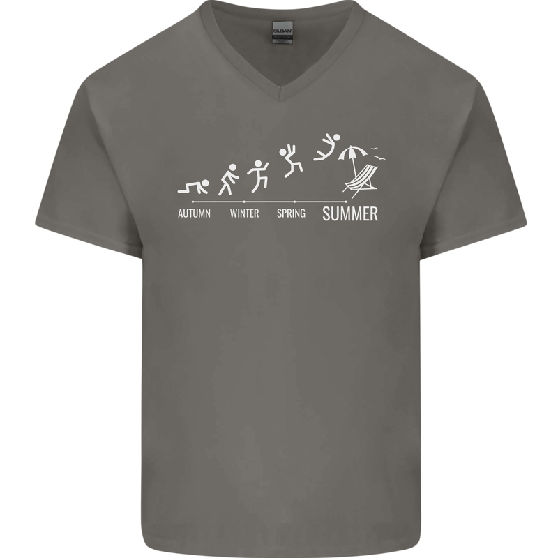 Seasons to Summer Holiday Time Funny Mens V-Neck Cotton T-Shirt Charcoal