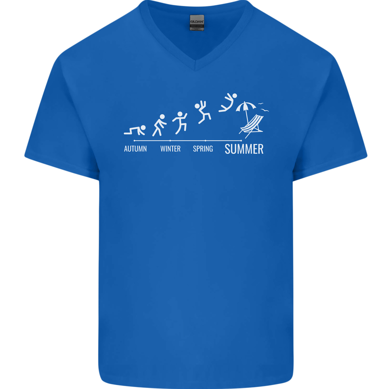 Seasons to Summer Holiday Time Funny Mens V-Neck Cotton T-Shirt Royal Blue