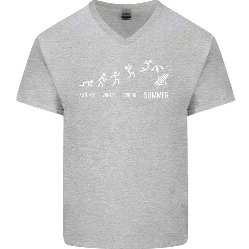 Seasons to Summer Holiday Time Funny Mens V-Neck Cotton T-Shirt Sports Grey