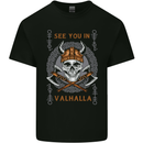See You in Valhalla Viking Skull and Symbols Kids T-Shirt Childrens Black
