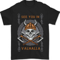 See You in Valhalla Viking Skull and Symbols Mens T-Shirt 100% Cotton Black